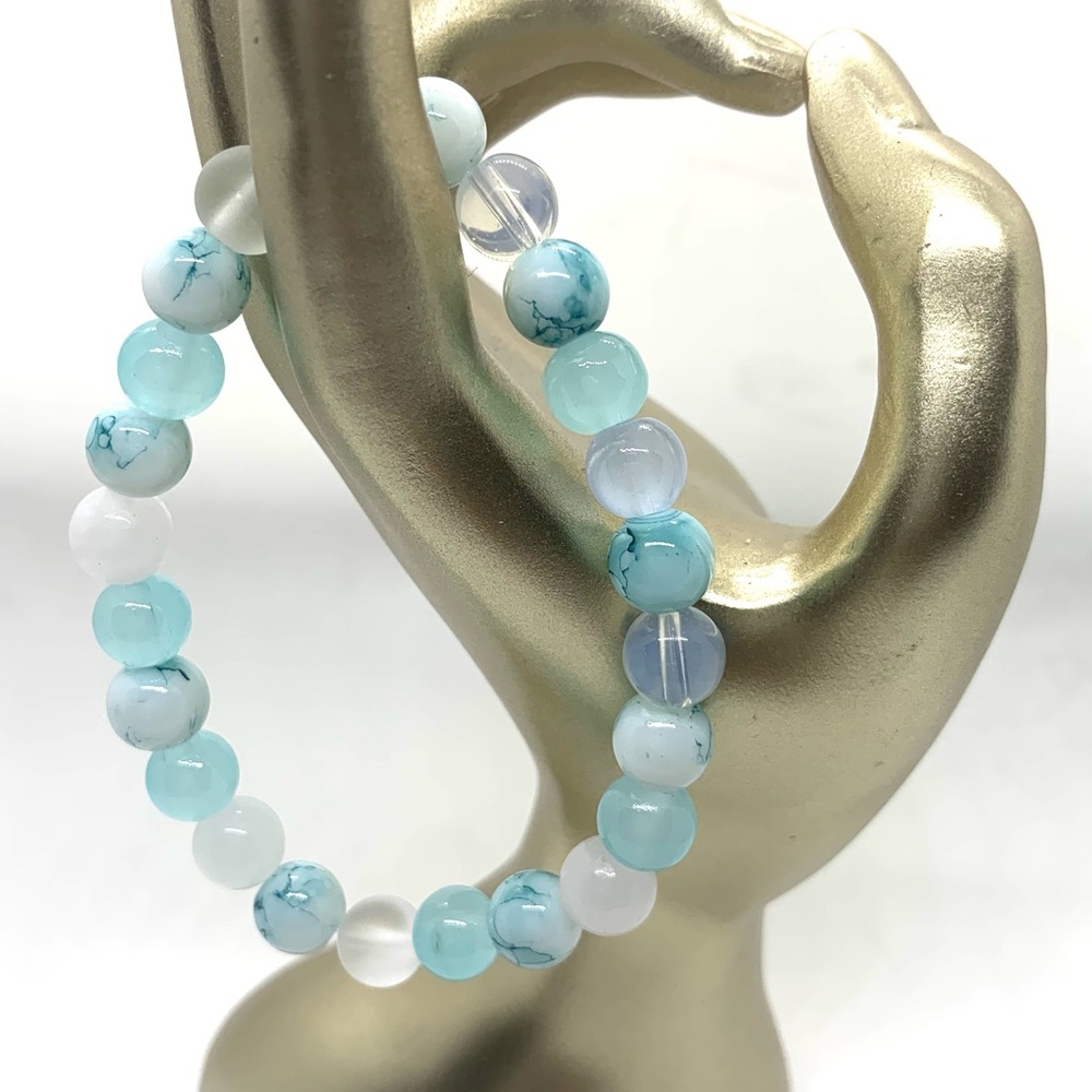[SeaSide] Elegant Stretchy Elastic Glass & White Agate Beaded Bracelet